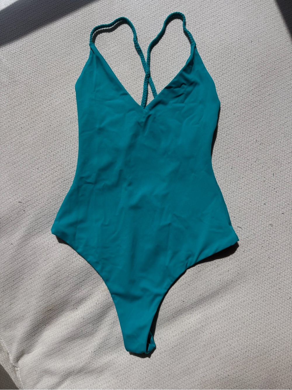 Teal V-Neck One-Piece Swimsuit with Braided Straps